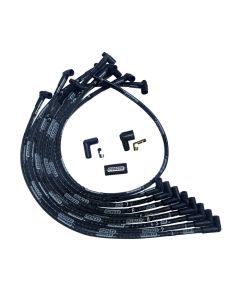 WIRE SET MOROSO ULTRA SBC OVC 90 DEG PLUG END HEI SLEEVED, BLACK WIRE