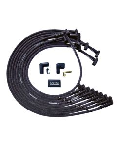 WIRE SET MOROSO ULTRA BBC UNDER THE HEADER 90 DEG PLUG END HEI SLEEVED, BLACK WIRE