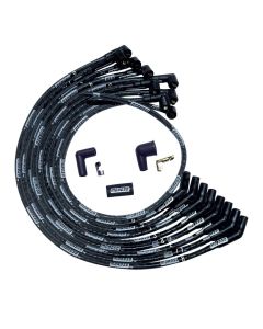WIRE SET MOROSO ULTRA SB FORD 351W SLEEVED 135 DEG PLUG END NON HEI, BLACK WIRE