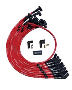 WIRE SET MOROSO ULTRA SLEEVED RED SBC OVER THE VALVE COVER 135 DEG PLUG HEI, RED WIRE
