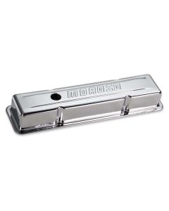 VALVE COVERS, SBC, CHROME, BAFFLED, STOCK HEIGHT
